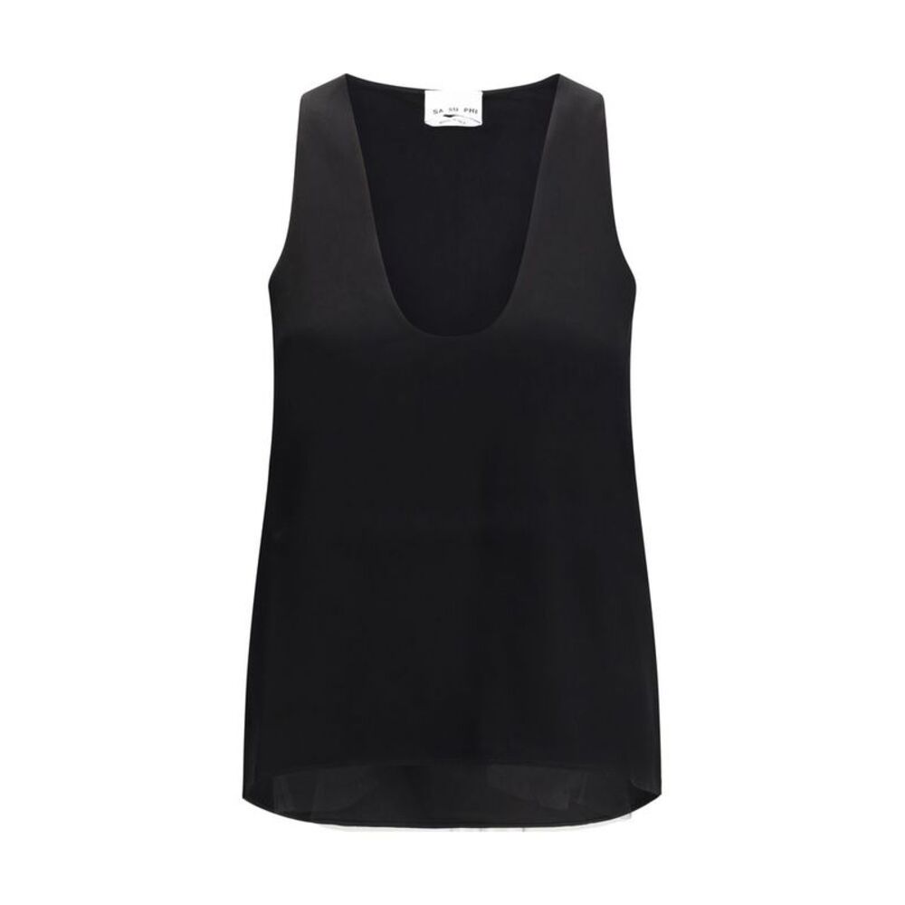SA SU PHI Black Silk Sleeveles Women's T-Shirt